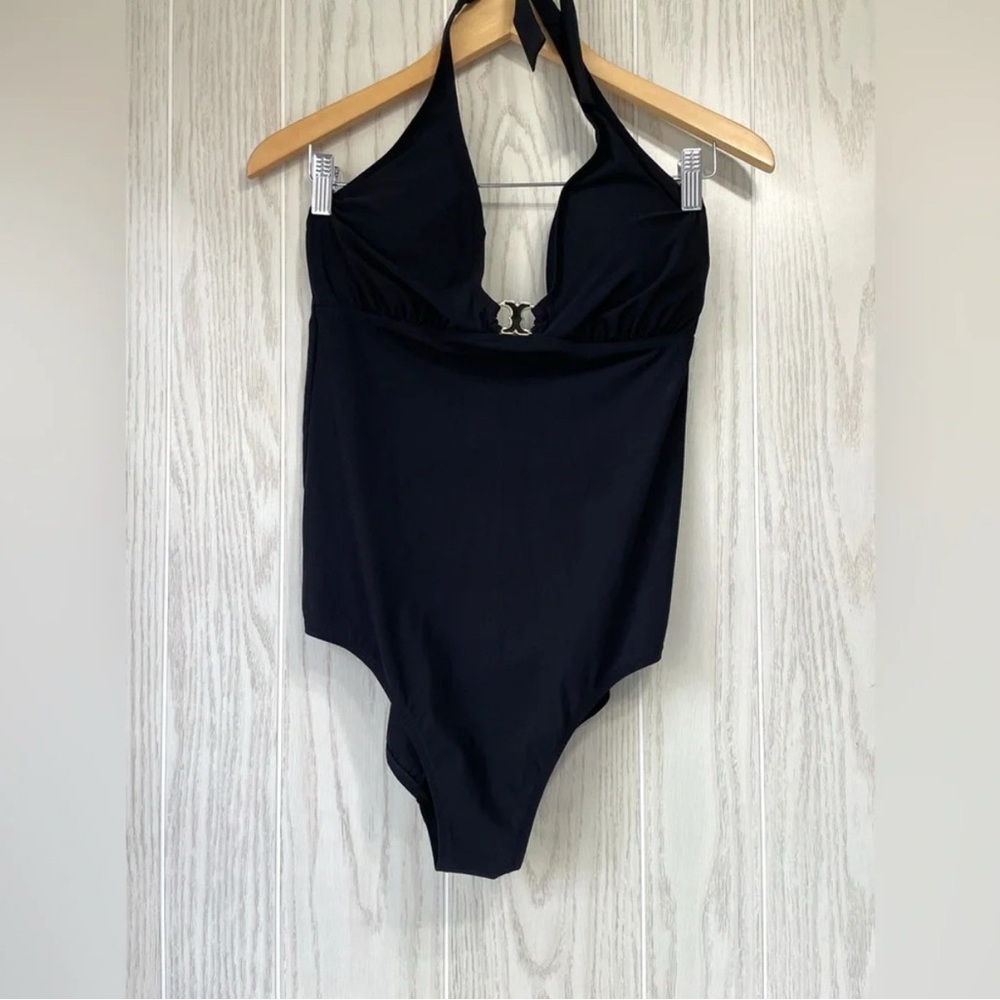 Tory Burch Logo Halter One Piece Swimsuit Black Size XL EUC